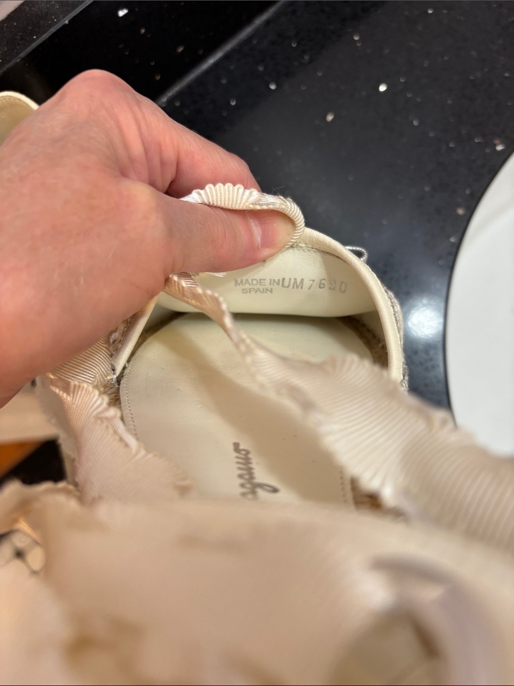 NWOT Salvatore Ferragamo Cream and Silver Ribbon Espadrille Wedges - Picture 9 of 9